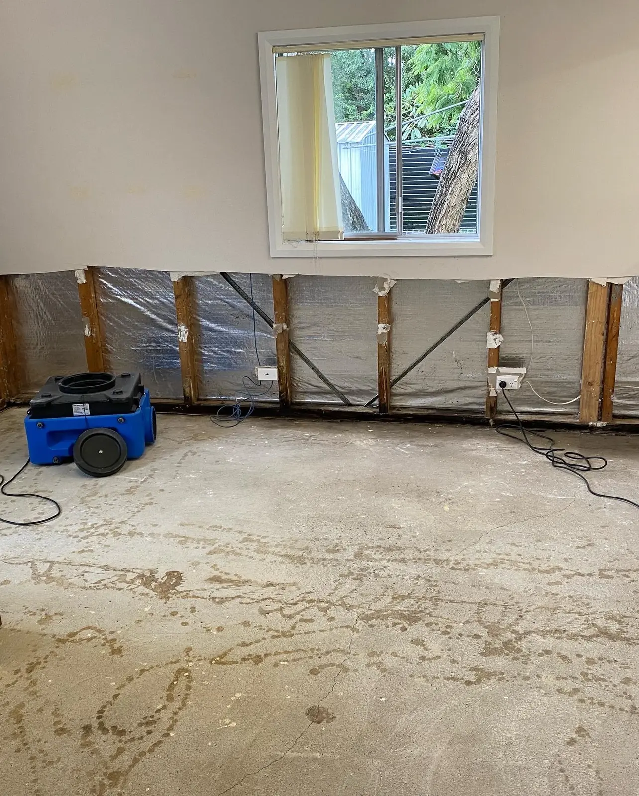 Wall cavity opened for drying